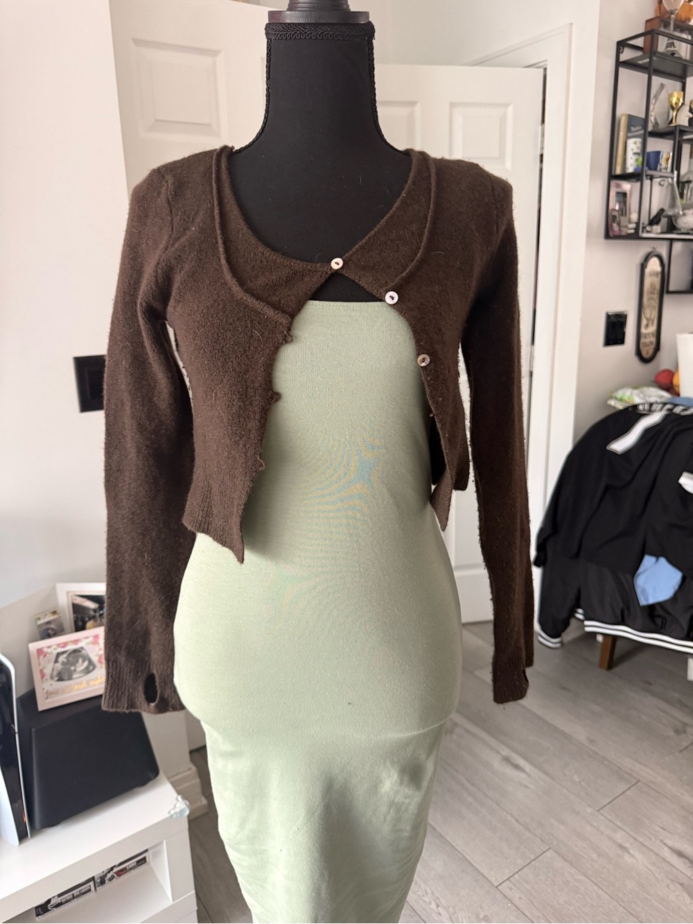 Zara Brown Cropped Button Cardigan - Picture 1 of 2
